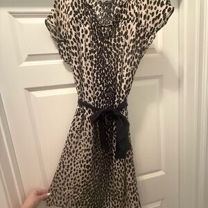 Talbots Animal Print Mini Dress with Black Tie